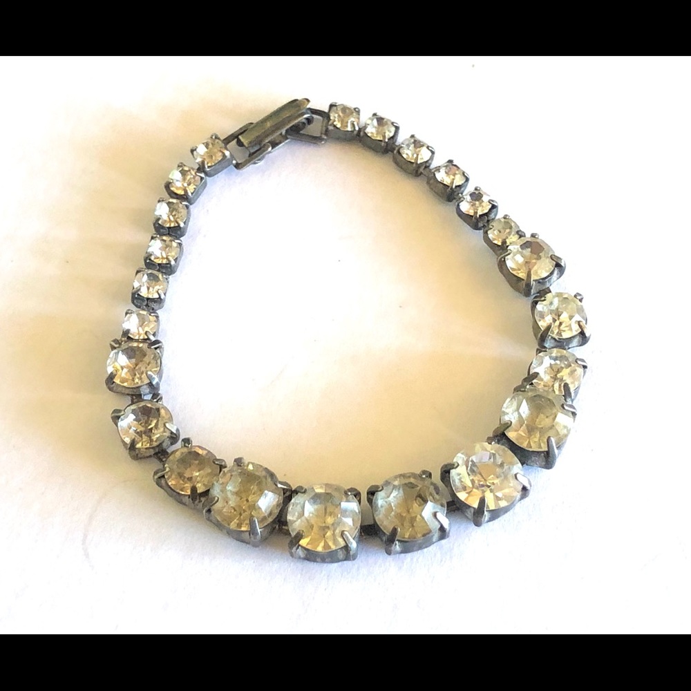 Vintage Clear Rhinestone Silver Bracelet